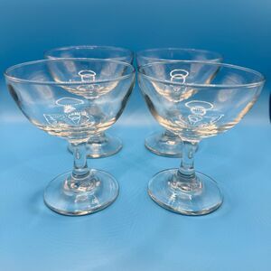 Set of 4 Vintage Coupe Glasses Clear Stemmed Cocktail Champagne 4 3/8” Tall MCM